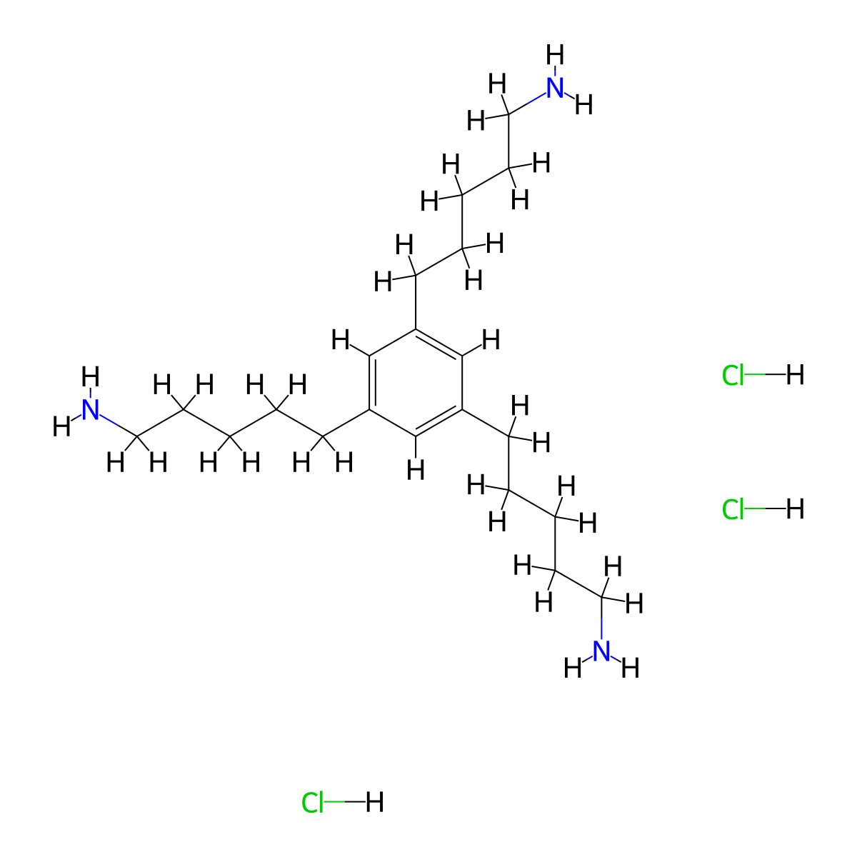 5-[3,5-Bis(5-aminopentyl)phenyl]pentan-1-amine;trihydrochloride molecular structure, CAS 2940956-02-3