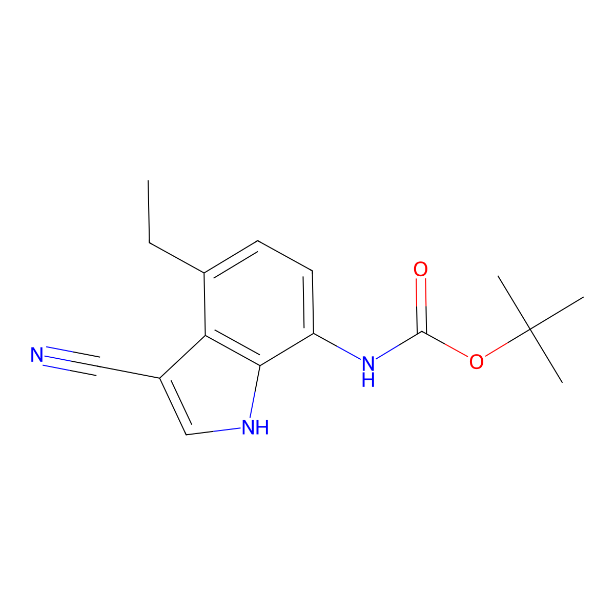 Tert-butyl N-(3-cyano-4-ethyl-1H-indol-7-YL)carbamate molecular structure, CAS 2940957-32-2