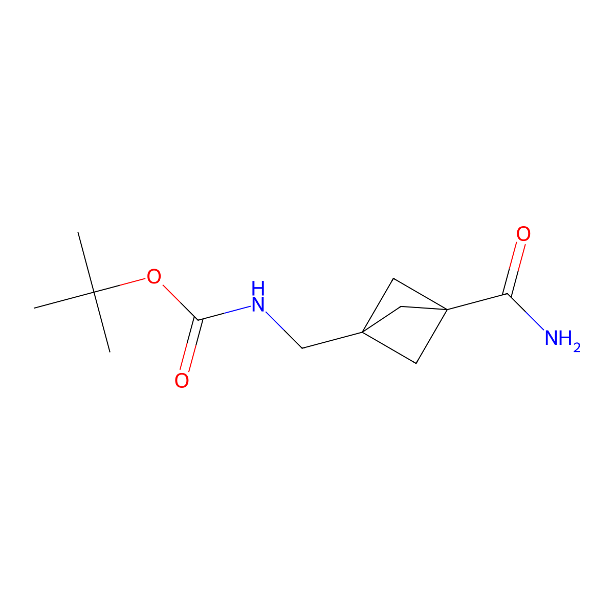tert-butyl N-[(3-carbamoyl-1-bicyclo[1.1.1]pentanyl)methyl]carbamate molecular structure, CAS 2940957-69-5