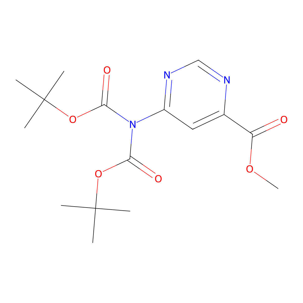 Methyl 6-[bis(tert-butoxycarbonyl)amino]pyrimidine-4-carboxylate molecular structure, CAS 2940957-80-0