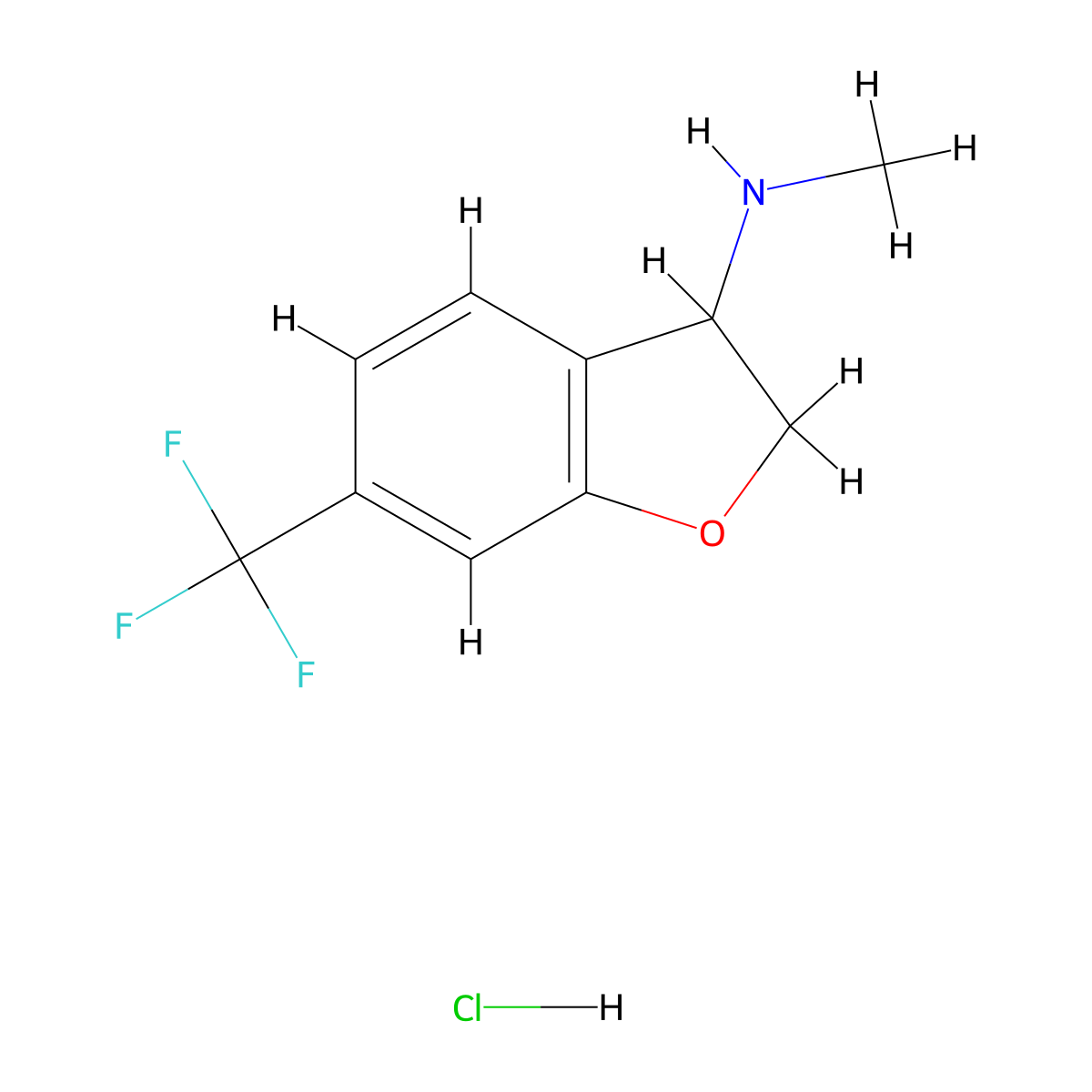 N-methyl-6-(trifluoromethyl)-2,3-dihydrobenzofuran-3-amine;hydrochloride molecular structure, CAS 2940959-22-6