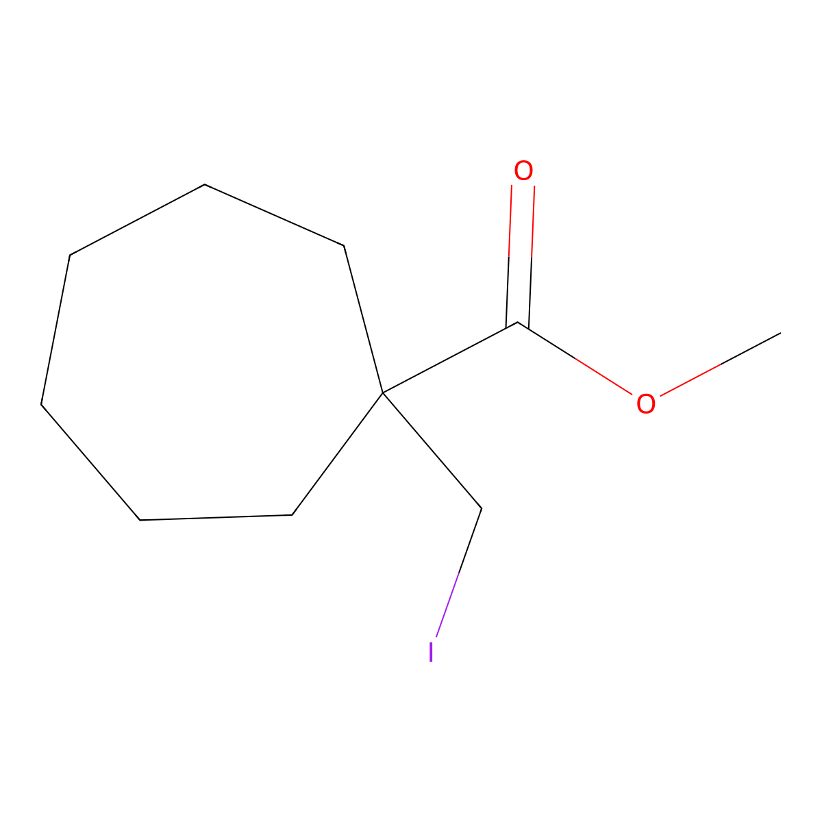 Methyl 1-(iodomethyl)cycloheptanecarboxylate molecular structure, CAS 2940960-23-4