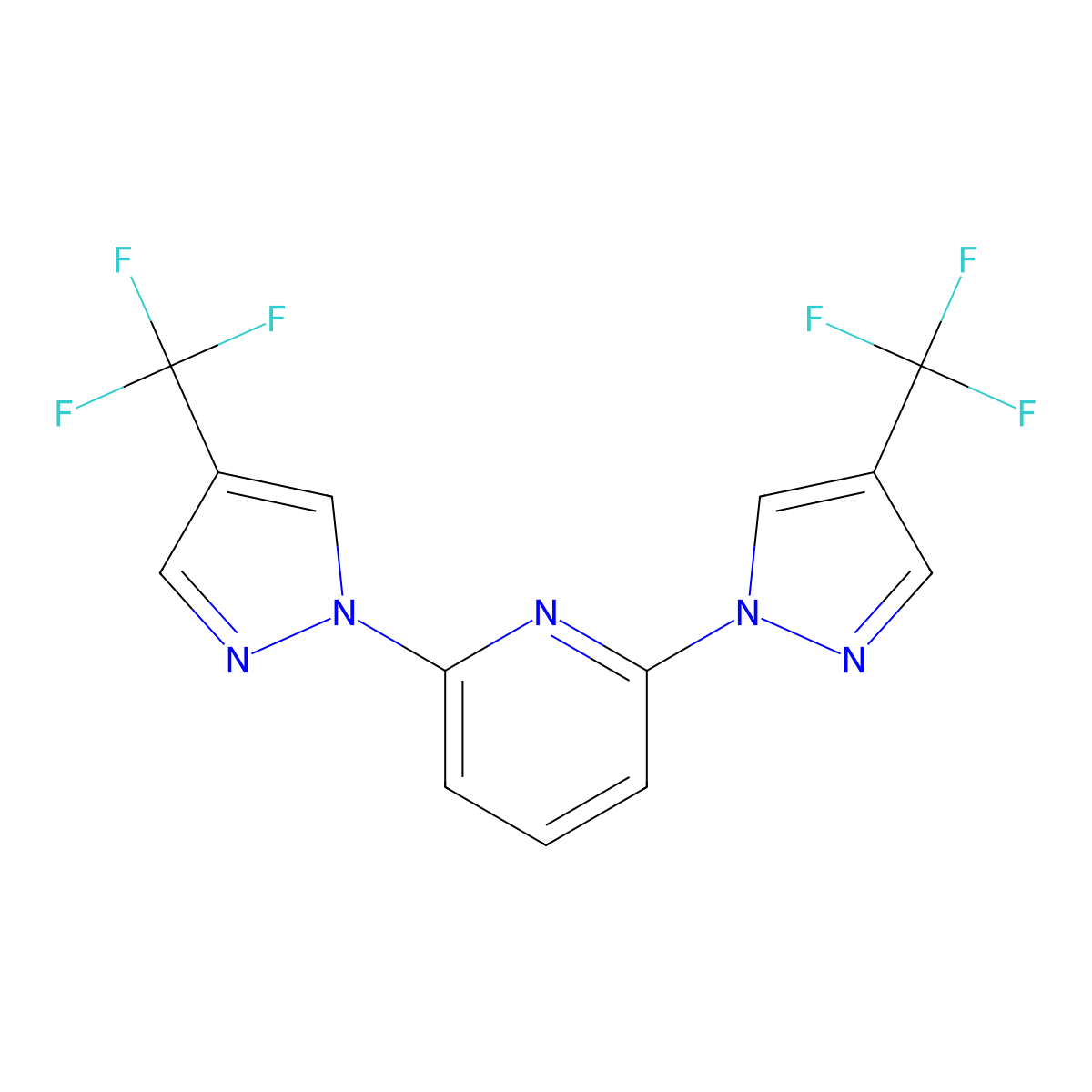 2,6-Bis(4-(trifluoromethyl)-1H-pyrazol-1-yl)pyridine molecular structure, CAS 2941013-96-1