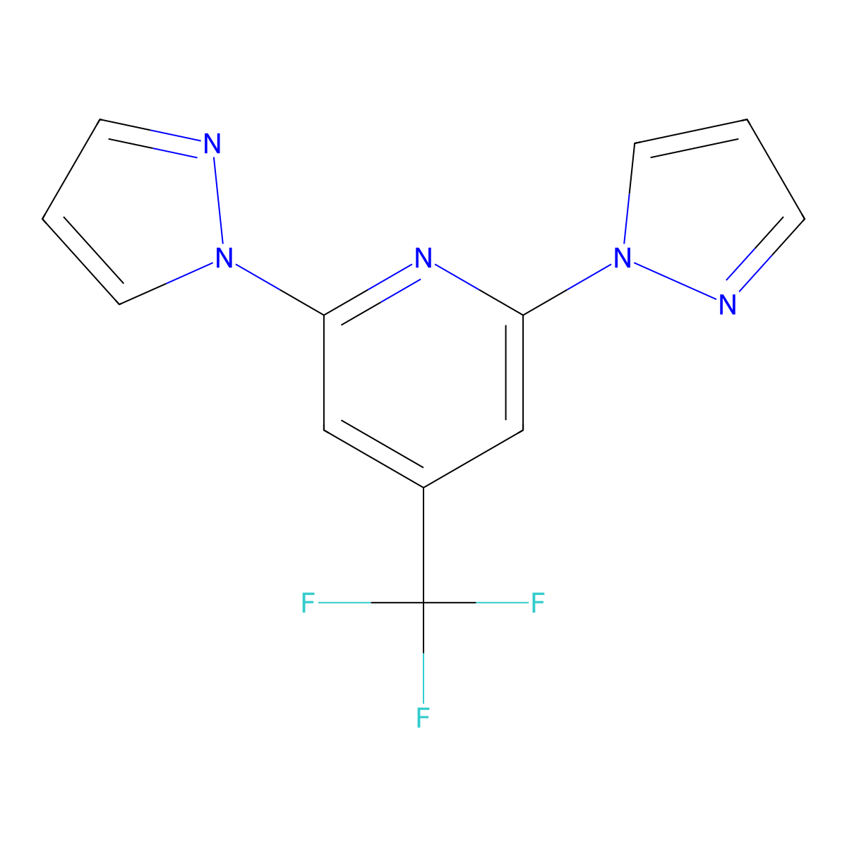 2,6-Di(1H-pyrazol-1-yl)-4-(trifluoromethyl)pyridine molecular structure, CAS 2941013-97-2