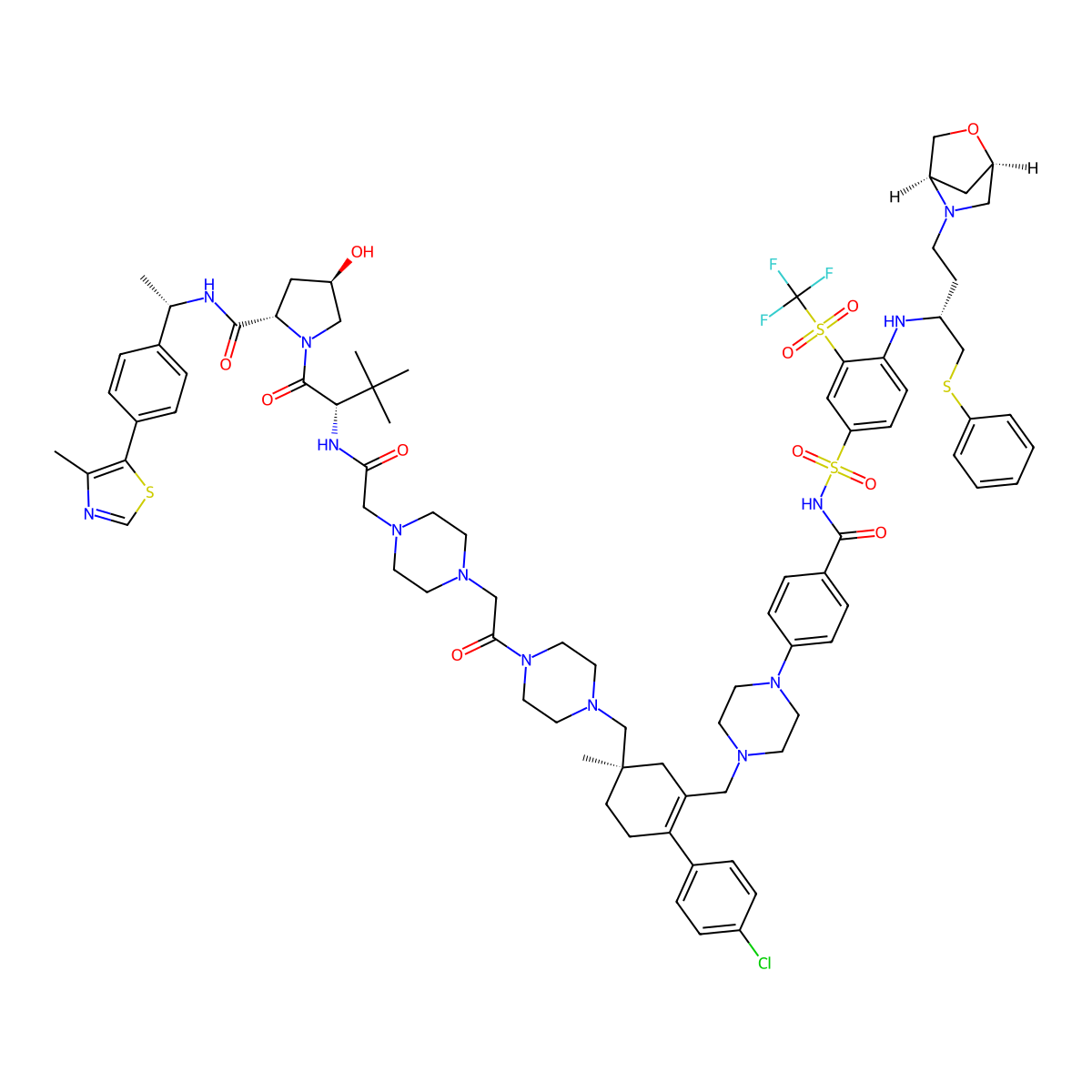 (2S,4R)-1-[(2S)-2-[[2-[4-[2-[4-[[(1R)-4-(4-chlorophenyl)-1-methyl-3-[[4-[4-[[4-[[(2R)-4-[(1R,4R)-2-oxa-5-azabicyclo[2.2.1]heptan-5-yl]-1-phenylsulfanylbutan-2-yl]amino]-3-(trifluoromethylsulfonyl)phenyl]sulfonylcarbamoyl]phenyl]piperazin-1-yl]methyl]cyclohex-3-en-1-yl]methyl]piperazin-1-yl]-2-oxoethyl]piperazin-1-yl]acetyl]amino]-3,3-dimethylbutanoyl]-4-hydroxy-N-[(1S)-1-[4-(4-methyl-1,3-thiazol-5-yl)phenyl]ethyl]pyrrolidine-2-carboxamide molecular structure, CAS 2941088-96-4