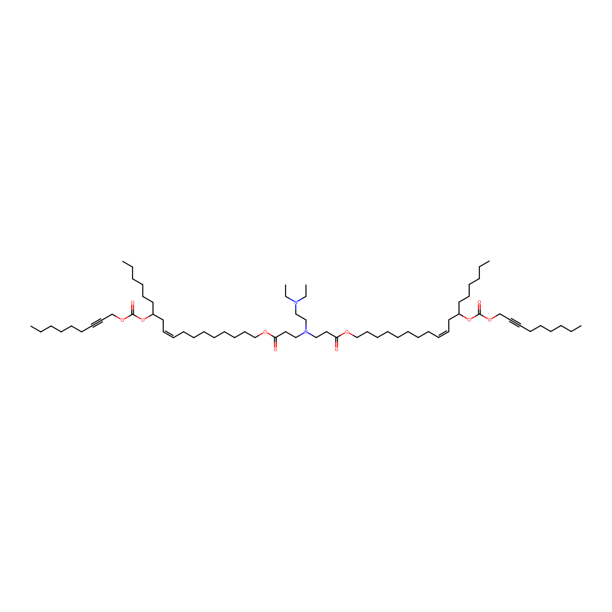 [(Z)-12-non-2-ynoxycarbonyloxyoctadec-9-enyl] 3-[2-(diethylamino)ethyl-[3-[(Z)-12-non-2-ynoxycarbonyloxyoctadec-9-enoxy]-3-oxopropyl]amino]propanoate molecular structure, CAS 2941228-91-5