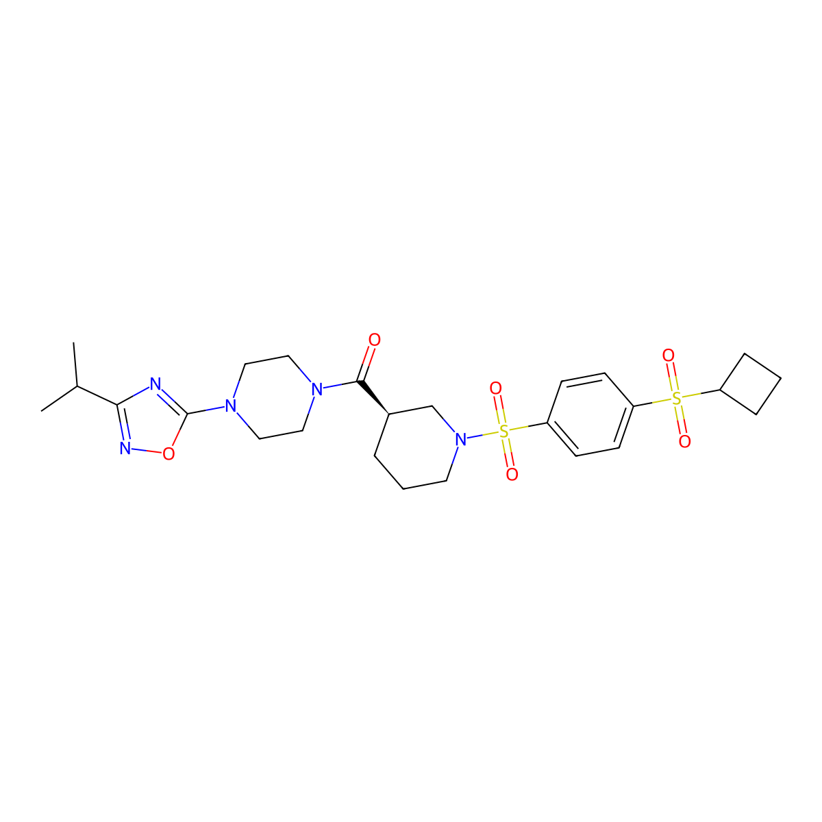 [(3R)-1-(4-cyclobutylsulfonylphenyl)sulfonylpiperidin-3-yl]-[4-(3-propan-2-yl-1,2,4-oxadiazol-5-yl)piperazin-1-yl]methanone molecular structure, CAS 2941323-59-5