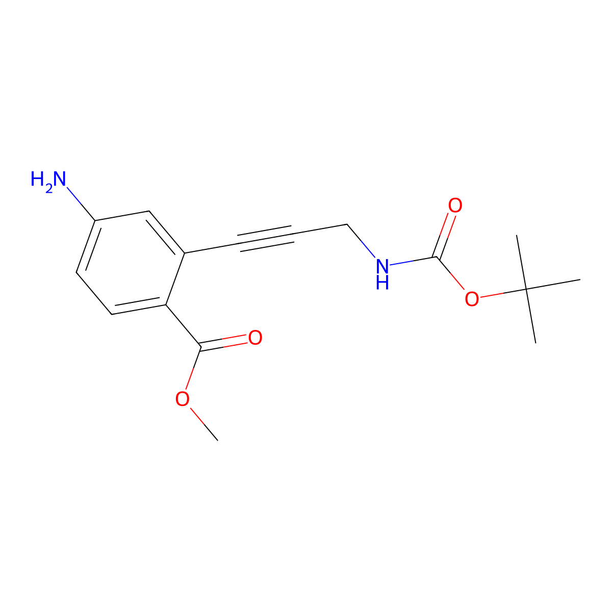 Methyl 4-amino-2-(3-((tert-butoxycarbonyl)amino)prop-1-yn-1-yl)benzoate molecular structure, CAS 2941579-89-9