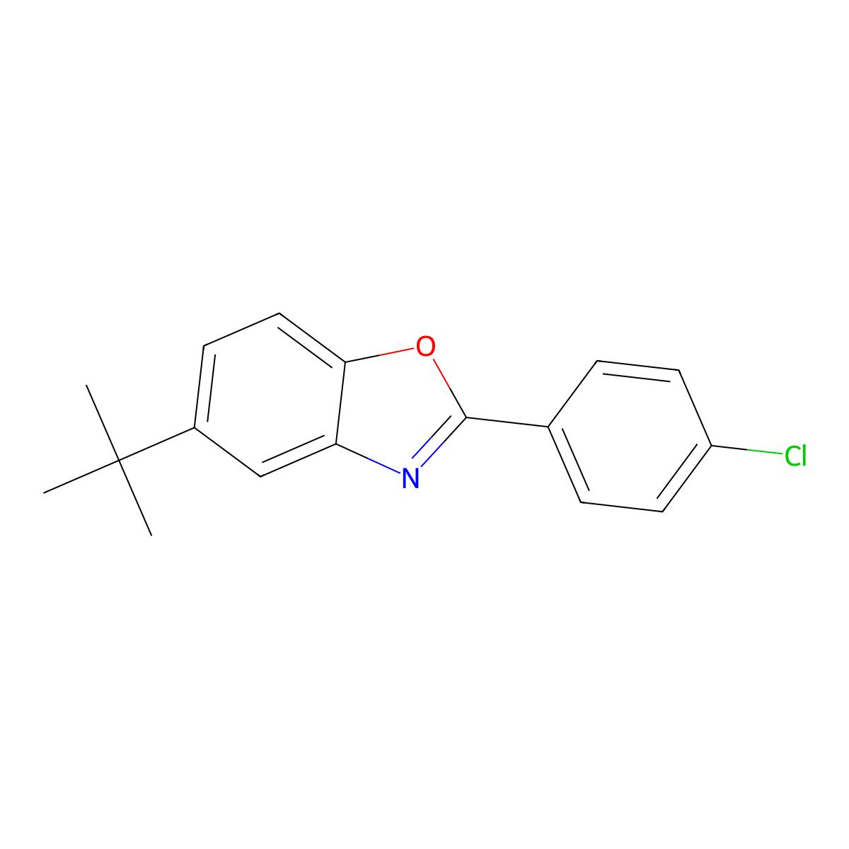 5-Tert-butyl-2-(4-chlorophenyl)-1,3-benzoxazole molecular structure, CAS 294172-79-5