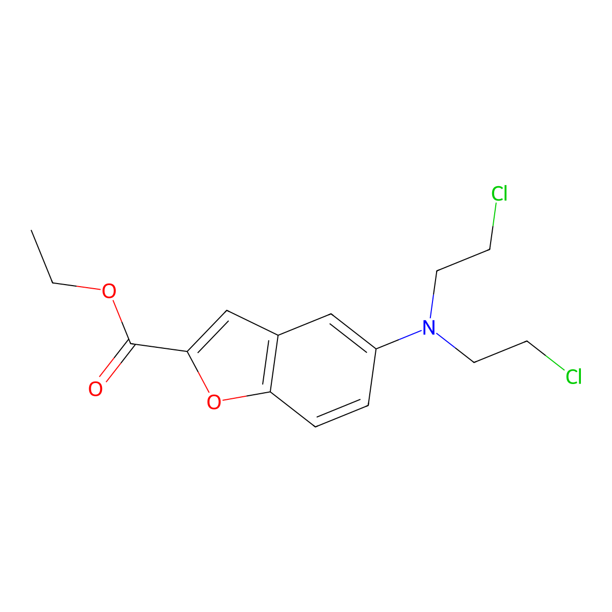 Ethyl 5-(bis(2-chloroethyl)amino)benzofuran-2-carboxylate molecular structure, CAS 294174-66-6