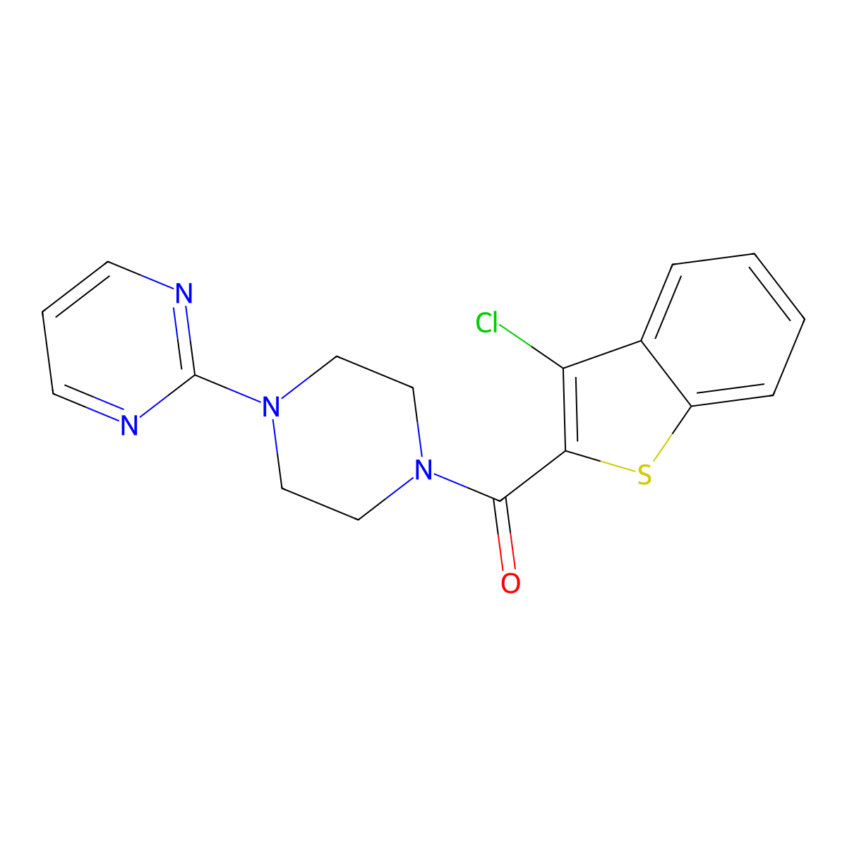 (3-Chlorobenzo(b)thien-2-yl)(4-(2-pyrimidinyl)-1-piperazinyl)methanone molecular structure, CAS 294193-87-6