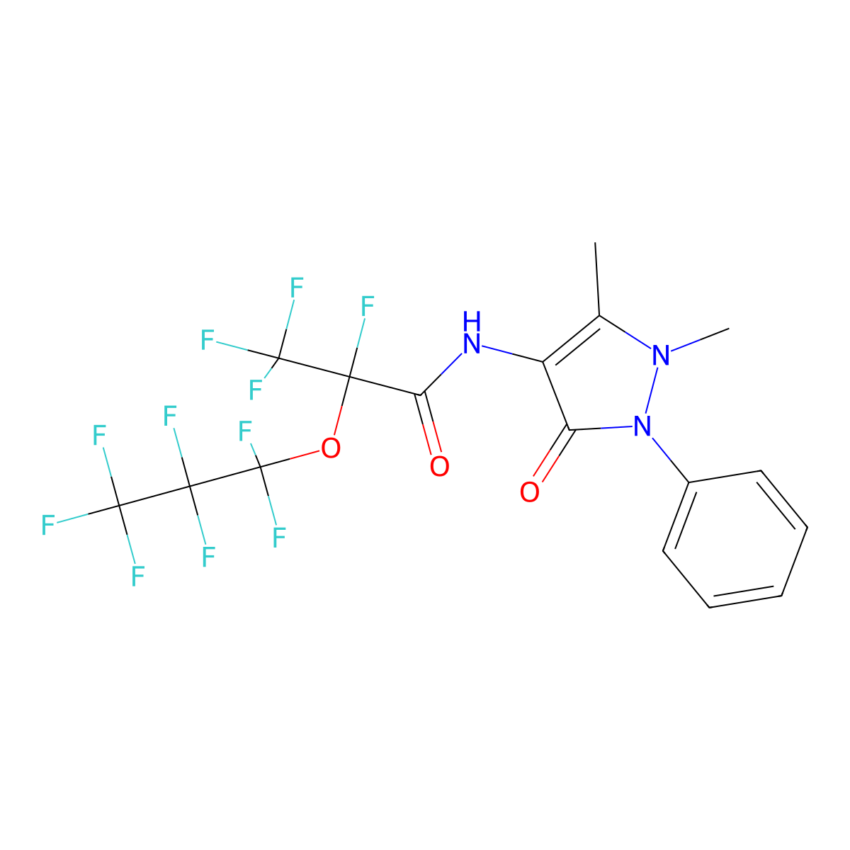 N-(1,5-dimethyl-3-oxo-2-phenylpyrazol-4-yl)-2,3,3,3-tetrafluoro-2-(1,1,2,2,3,3,3-heptafluoropropoxy)propanamide molecular structure, CAS 294194-42-6