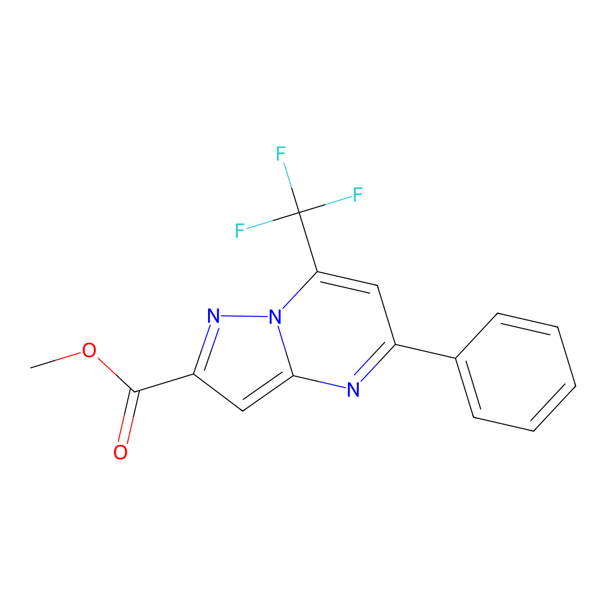 Methyl 5-phenyl-7-(trifluoromethyl)pyrazolo[1,5-a]pyrimidine-2-carboxylate molecular structure, CAS 294194-48-2