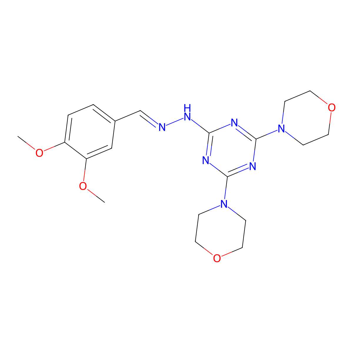 3,4-Dimethoxybenzaldehyde 2-(4,6-di-4-morpholinyl-1,3,5-triazin-2-yl)hydrazone molecular structure, CAS 294194-86-8