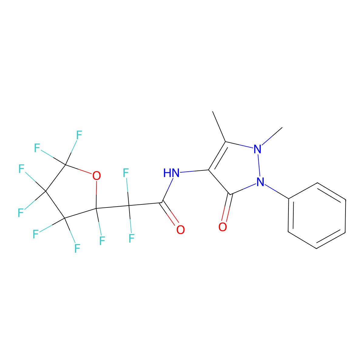 N-(1,5-dimethyl-3-oxo-2-phenyl-2,3-dihydro-1H-pyrazol-4-yl)-2,2-difluoro-2-(2,3,3,4,4,5,5-heptafluorotetrahydrofuran-2-yl)acetamide molecular structure, CAS 294195-00-9