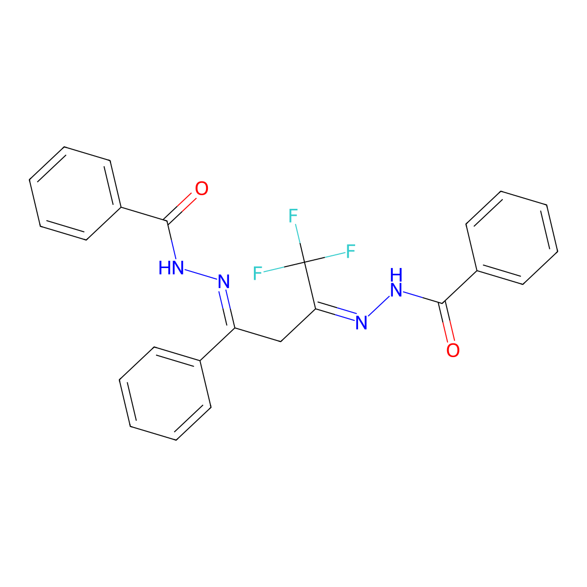 Benzoic acid, [1-[2-[(benzoylamino)imino]-2-phenylethyl]-2,2,2-trifluoroethylidene]hydrazide molecular structure, CAS 294196-96-6