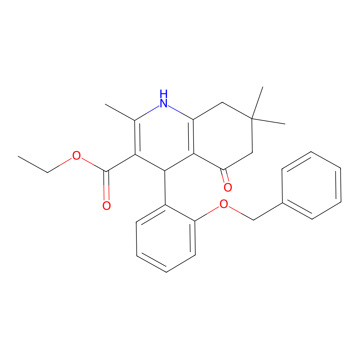 Ethyl 4-[2-(benzyloxy)phenyl]-2,7,7-trimethyl-5-oxo-1,4,5,6,7,8-hexahydroquinoline-3-carboxylate molecular structure, CAS 294197-61-8