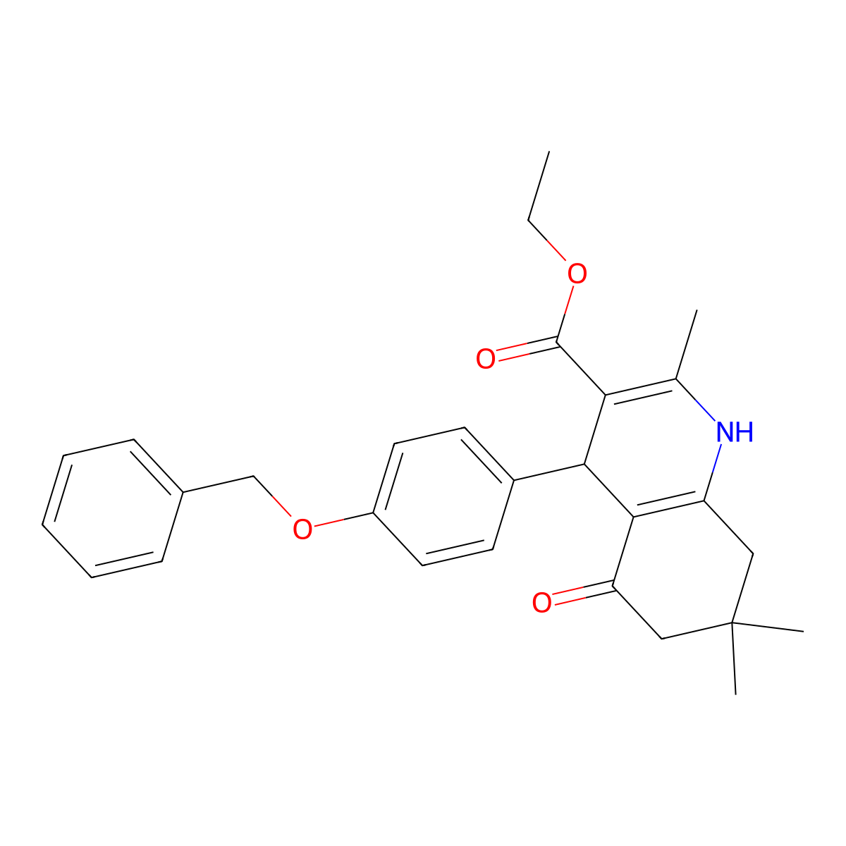 Ethyl 4-[4-(benzyloxy)phenyl]-2,7,7-trimethyl-5-oxo-1,4,5,6,7,8-hexahydroquinoline-3-carboxylate molecular structure, CAS 294197-66-3