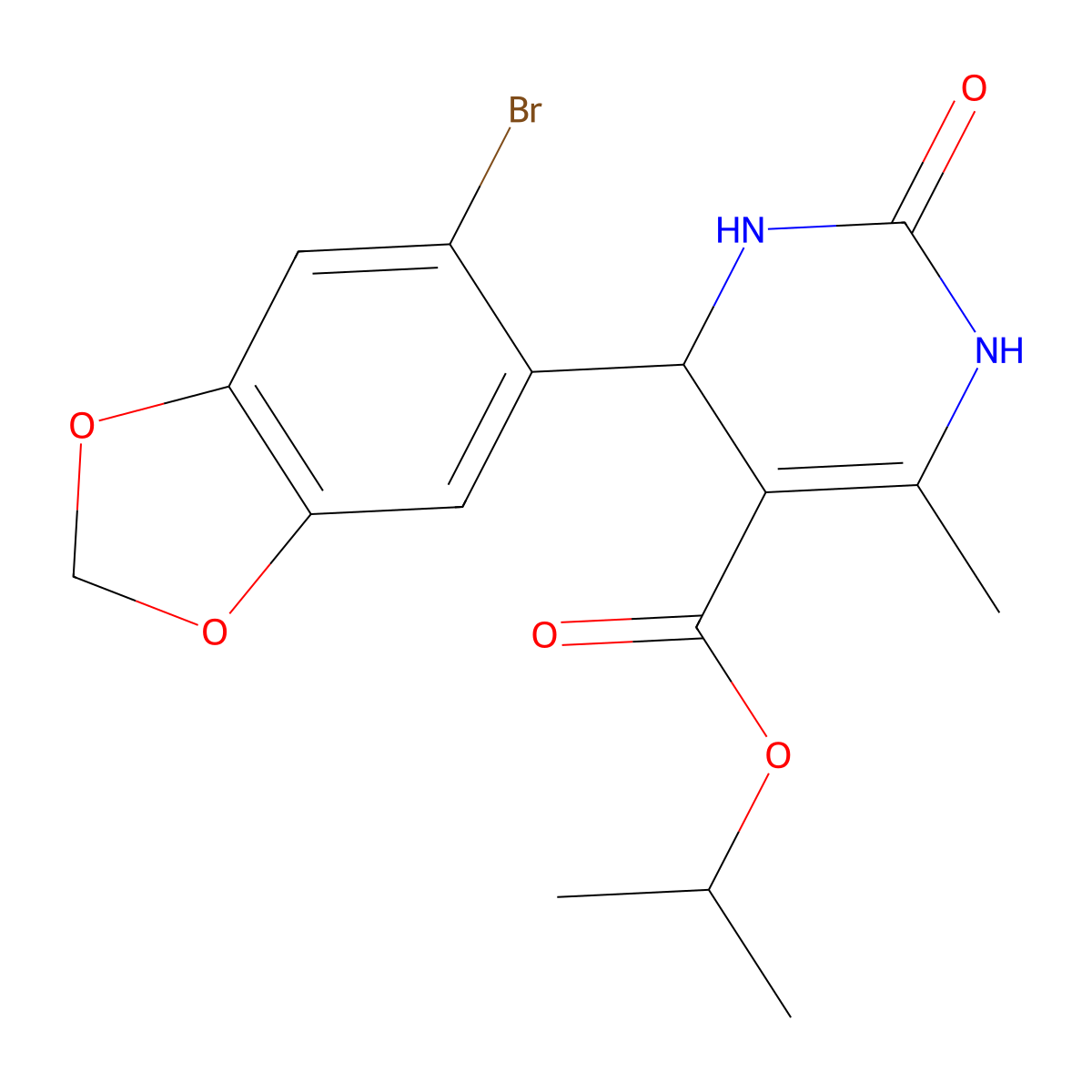 Isopropyl 4-(6-bromobenzo[d][1,3]dioxol-5-yl)-6-methyl-2-oxo-1,2,3,4-tetrahydropyrimidine-5-carboxylate molecular structure, CAS 294197-69-6