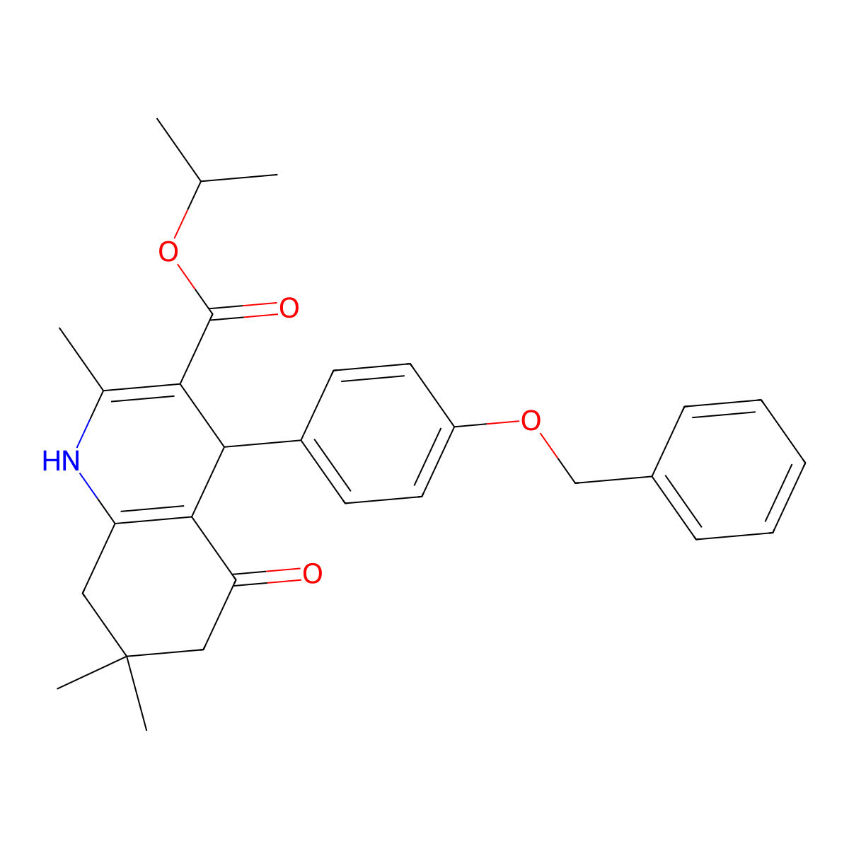 Isopropyl 4-[4-(benzyloxy)phenyl]-2,7,7-trimethyl-5-oxo-1,4,5,6,7,8-hexahydro-3-quinolinecarboxylate molecular structure, CAS 294197-76-5