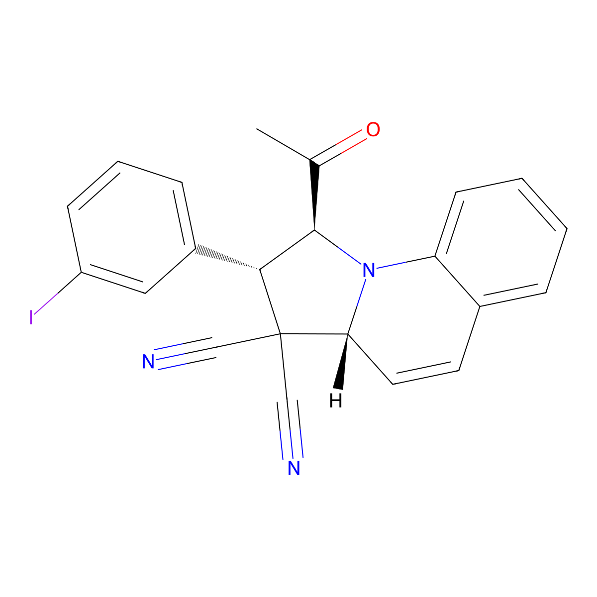 (1S,2S,3aR)-1-acetyl-2-(3-iodophenyl)-2,3a-dihydro-1H-pyrrolo[1,2-a]quinoline-3,3-dicarbonitrile molecular structure, CAS 294203-18-2