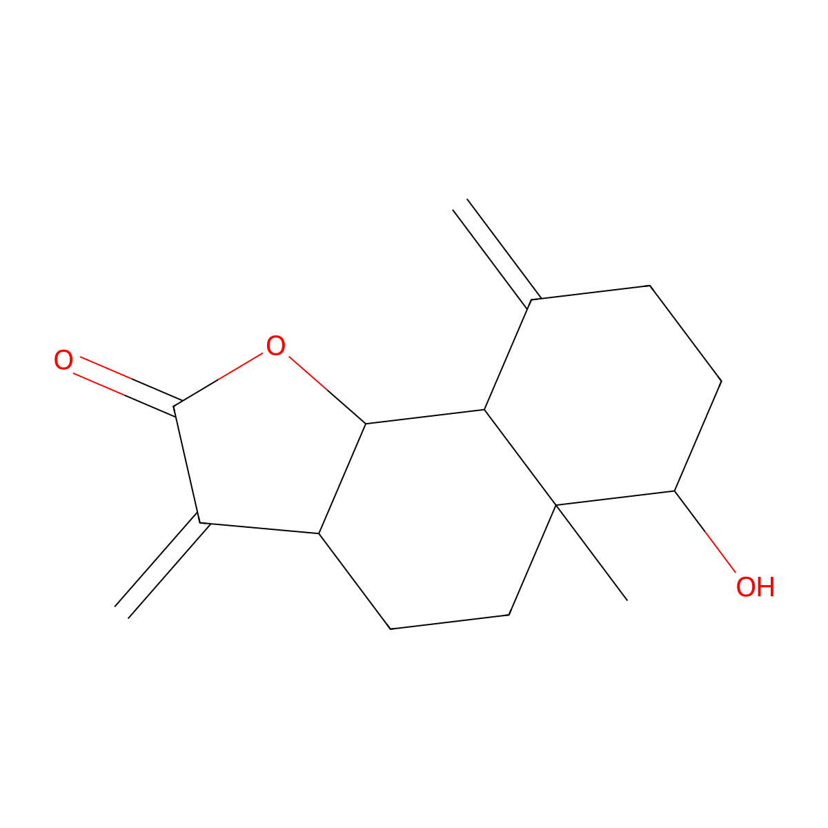 6-Hydroxy-5a-methyl-3,9-dimethylidenedecahydronaphtho[1,2-b]furan-2(3h)-one molecular structure, CAS 29424-04-2