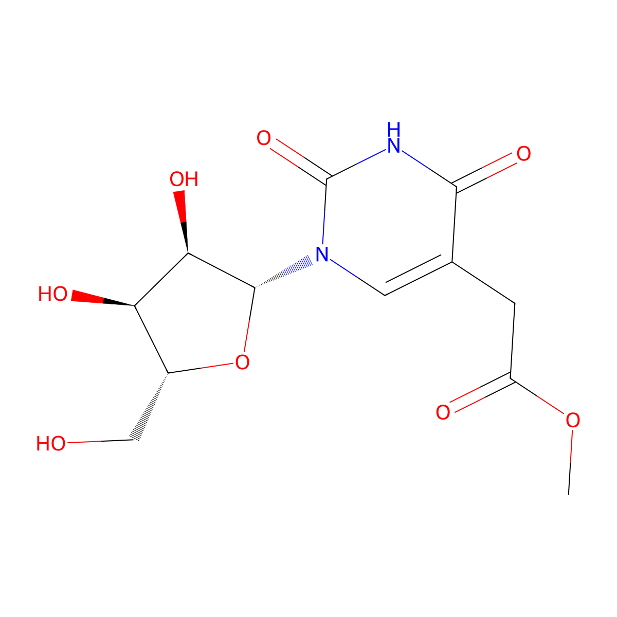 Methyl 1,2,3,4-tetrahydro-2,4-dioxo-1-beta-D-ribofuranosyl-5-pyrimidineacetate molecular structure, CAS 29428-50-0