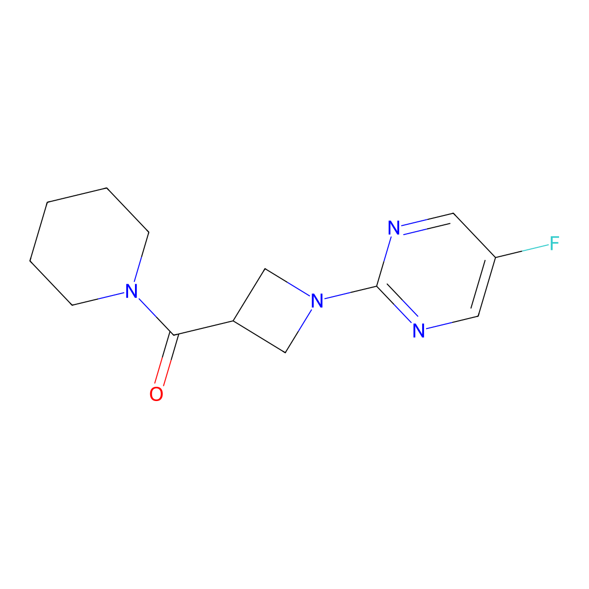 5-Fluoro-2-[3-(piperidine-1-carbonyl)azetidin-1-yl]pyrimidine molecular structure, CAS 2943301-51-5
