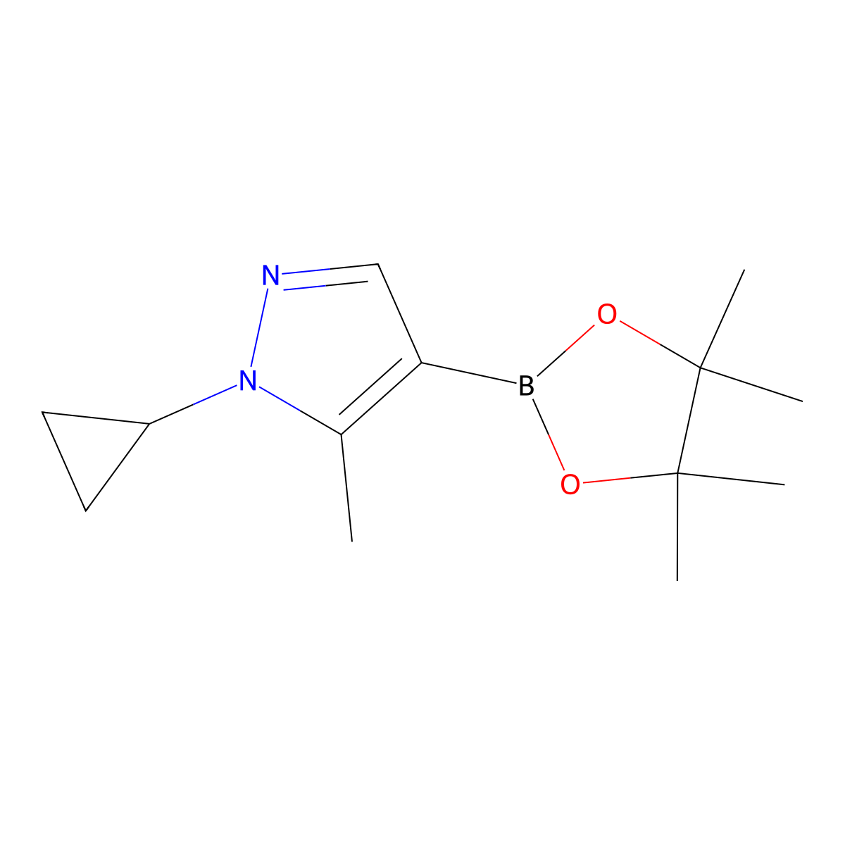 1-cyclopropyl-5-methyl-4-(4,4,5,5-tetramethyl-1,3,2-dioxaborolan-2-yl)-1H-pyrazole molecular structure, CAS 2943971-99-9