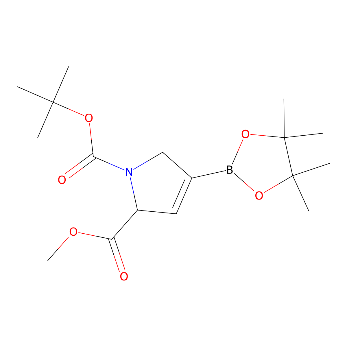 1-tert-butyl 2-methyl 4-(tetramethyl-1,3,2-dioxaborolan-2-yl)-2,5-dihydro-1H-pyrrole-1,2-dicarboxylate molecular structure, CAS 2944451-51-6