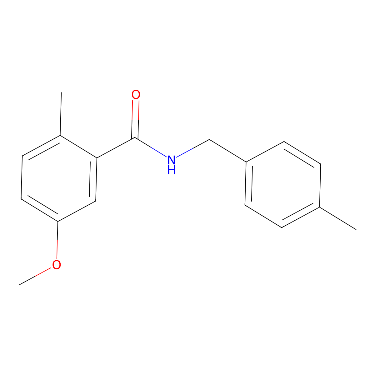 Benzamide, 5-methoxy-2-methyl-N-[(4-methylphenyl)methyl]- molecular structure, CAS 2945365-00-2