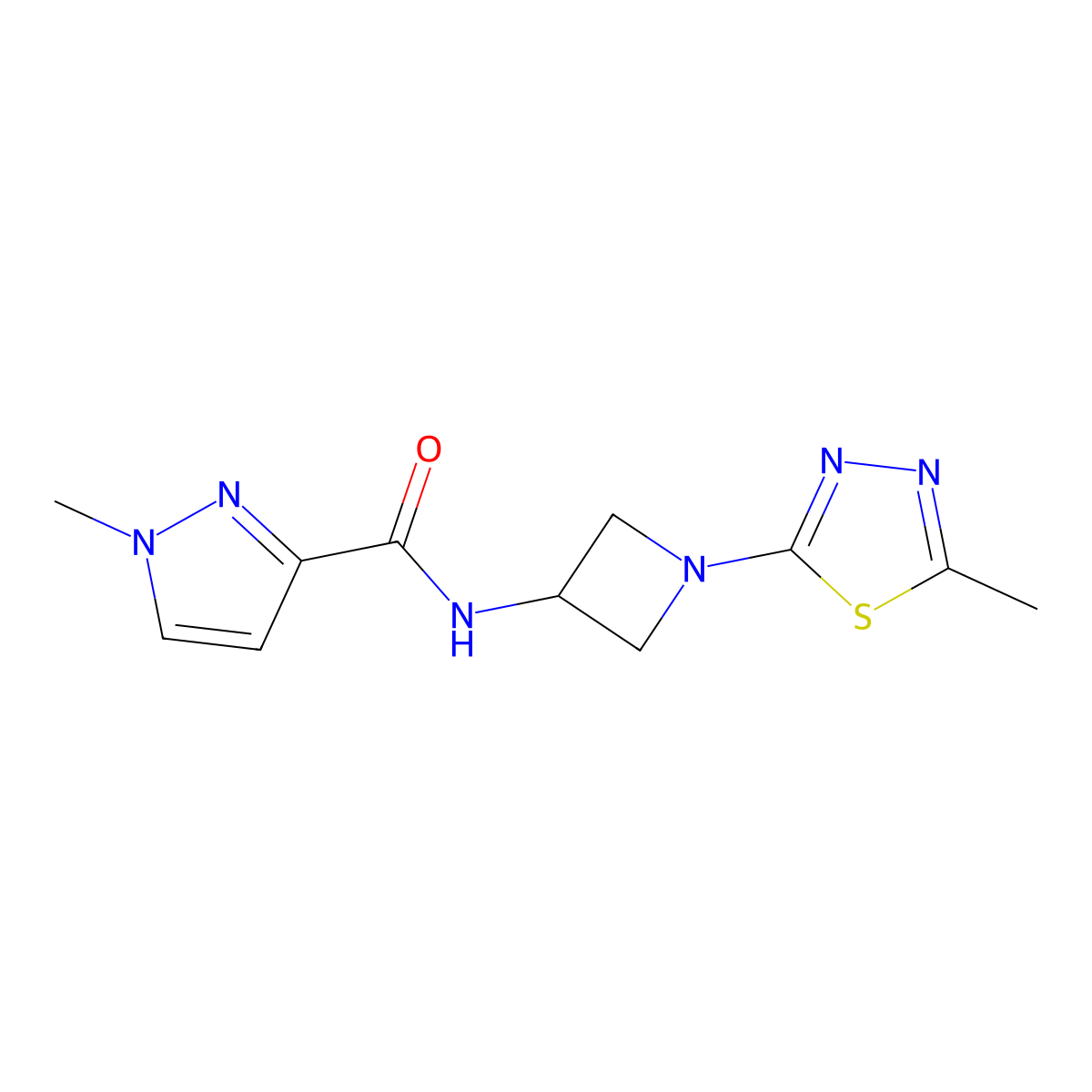 1-methyl-N-[1-(5-methyl-1,3,4-thiadiazol-2-yl)azetidin-3-yl]-1H-pyrazole-3-carboxamide molecular structure, CAS 2945539-33-1