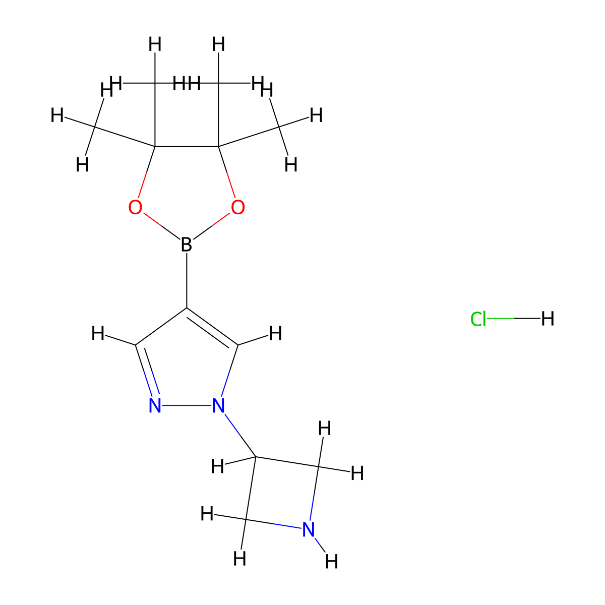 1-(azetidin-3-yl)-4-(4,4,5,5-tetramethyl-1,3,2-dioxaborolan-2-yl)-1H-pyrazole hydrochloride molecular structure, CAS 2945858-19-3