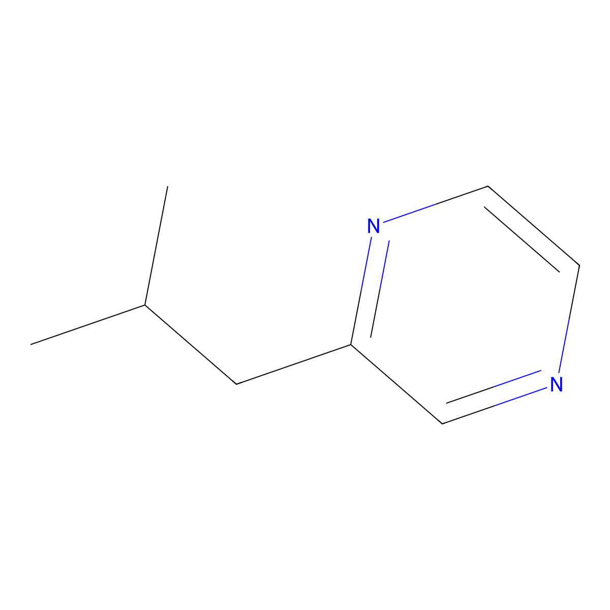 Pyrazine, (2-methylpropyl)- molecular structure, CAS 29460-92-2