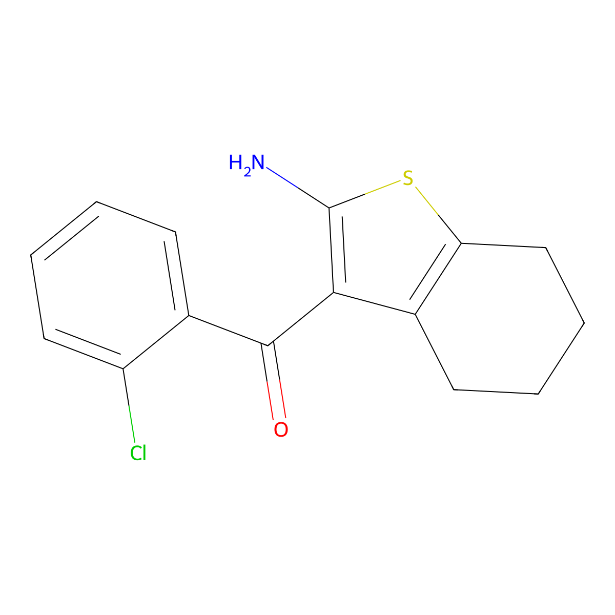 (2-Amino-4,5,6,7-tetrahydrobenzo[b]thiophen-3-yl)(2-chlorophenyl)methanone molecular structure, CAS 29462-26-8