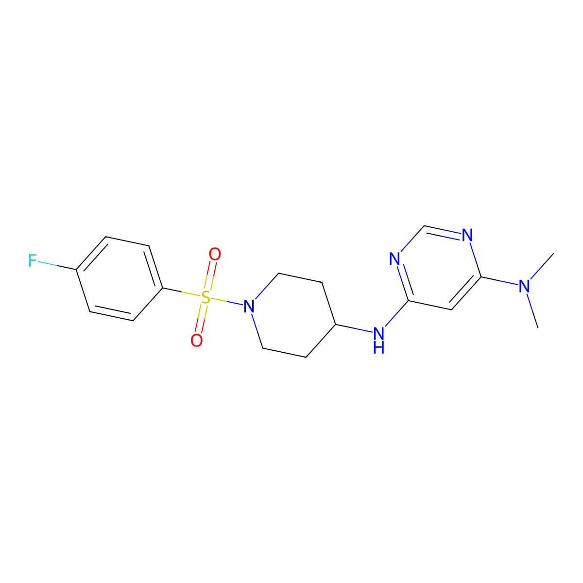 6-N-[1-(4-fluorophenyl)sulfonylpiperidin-4-yl]-4-N,4-N-dimethylpyrimidine-4,6-diamine molecular structure, CAS 2946327-27-9