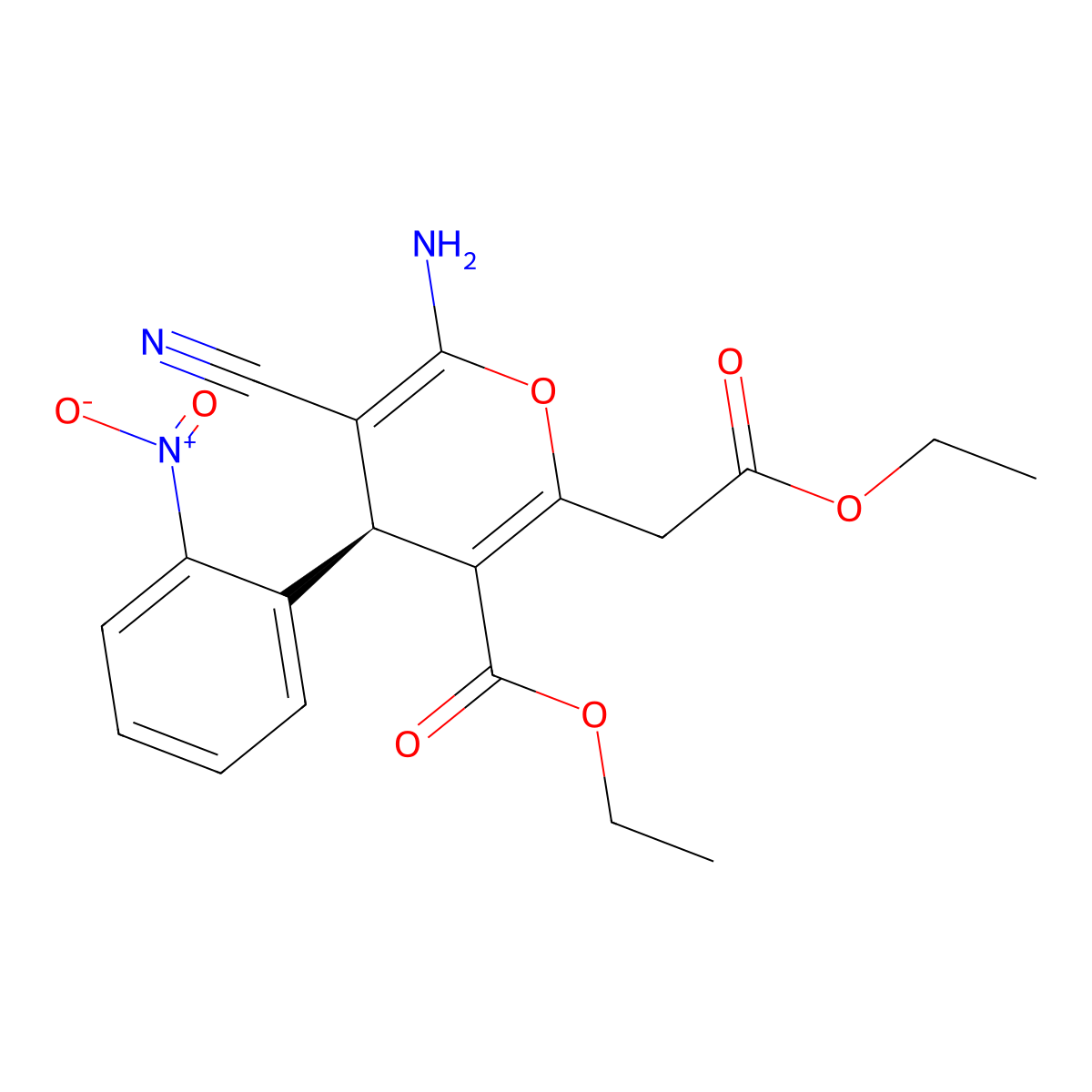 ethyl (4S)-6-amino-5-cyano-2-(2-ethoxy-2-oxoethyl)-4-(2-nitrophenyl)-4H-pyran-3-carboxylate molecular structure, CAS 294635-06-6