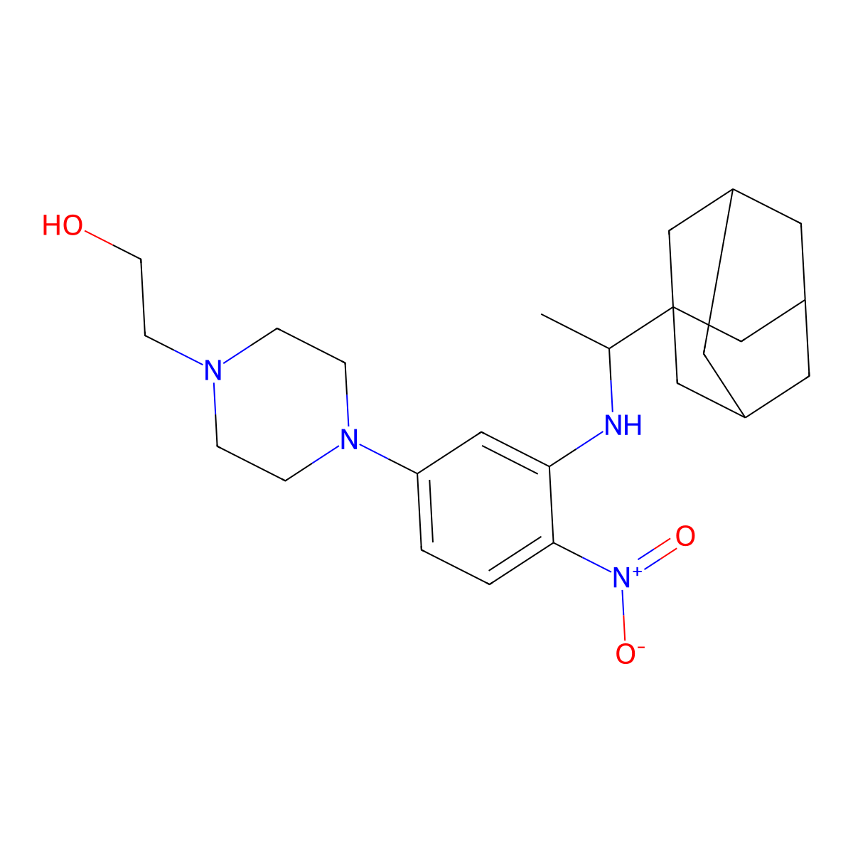 2-{4-[4-Nitro-3-({1-[(3s,5s,7s)-tricyclo[3.3.1.1~3,7~]dec-1-yl]ethyl}amino)phenyl]piperazin-1-yl}ethanol molecular structure, CAS 294638-35-0