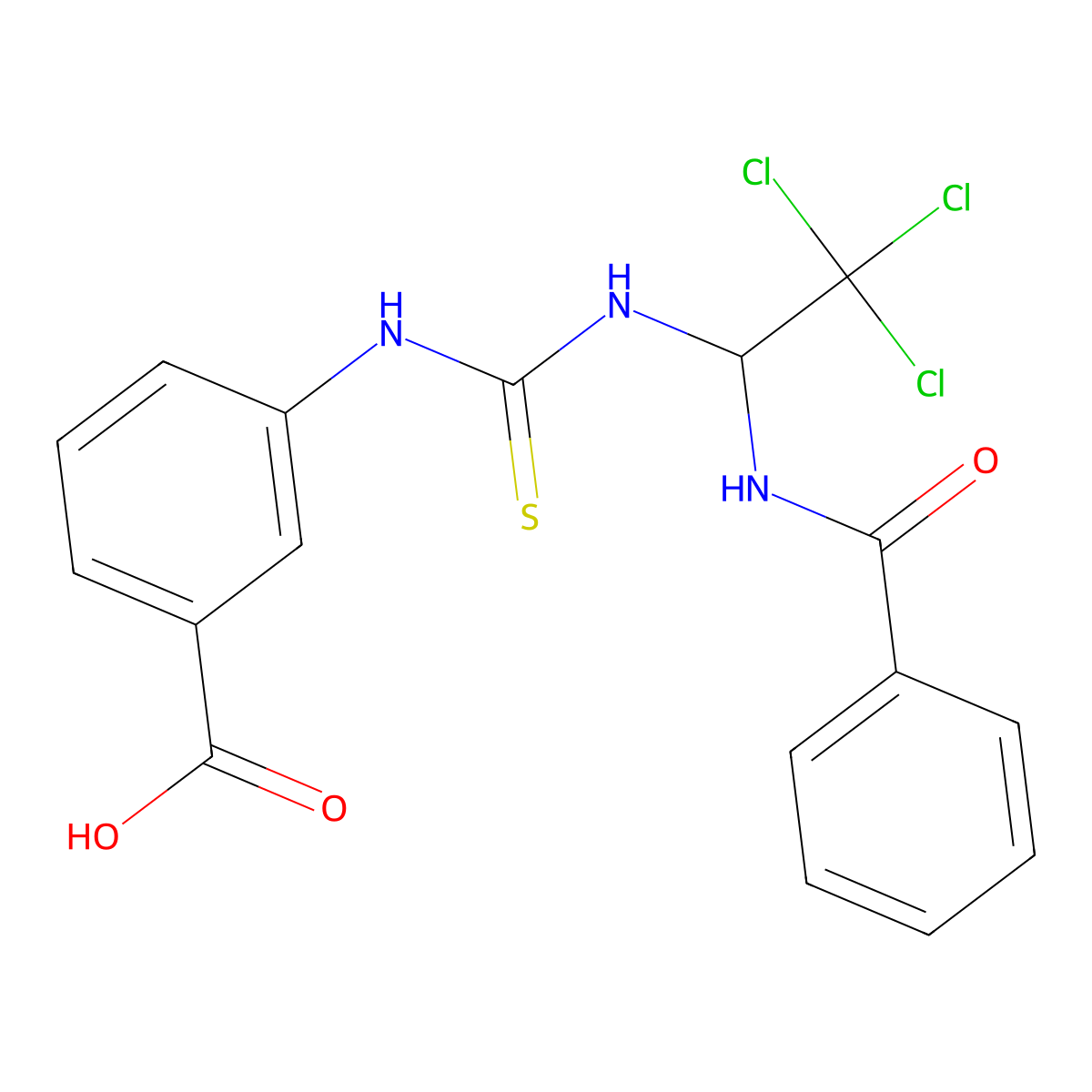 3-[({2,2,2-Trichloro-1-[(phenylcarbonyl)amino]ethyl}carbamothioyl)amino]benzoic acid molecular structure, CAS 294646-78-9