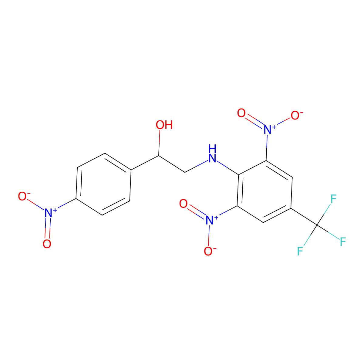 2-((2,6-Dinitro-4-(trifluoromethyl)phenyl)amino)-1-(4-nitrophenyl)ethanol molecular structure, CAS 294647-68-0