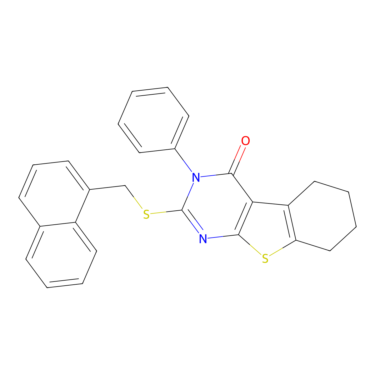 2-[(1-Naphthylmethyl)sulfanyl]-3-phenyl-5,6,7,8-tetrahydro[1]benzothieno[2,3-D]pyrimidin-4(3H)-one molecular structure, CAS 294648-94-5