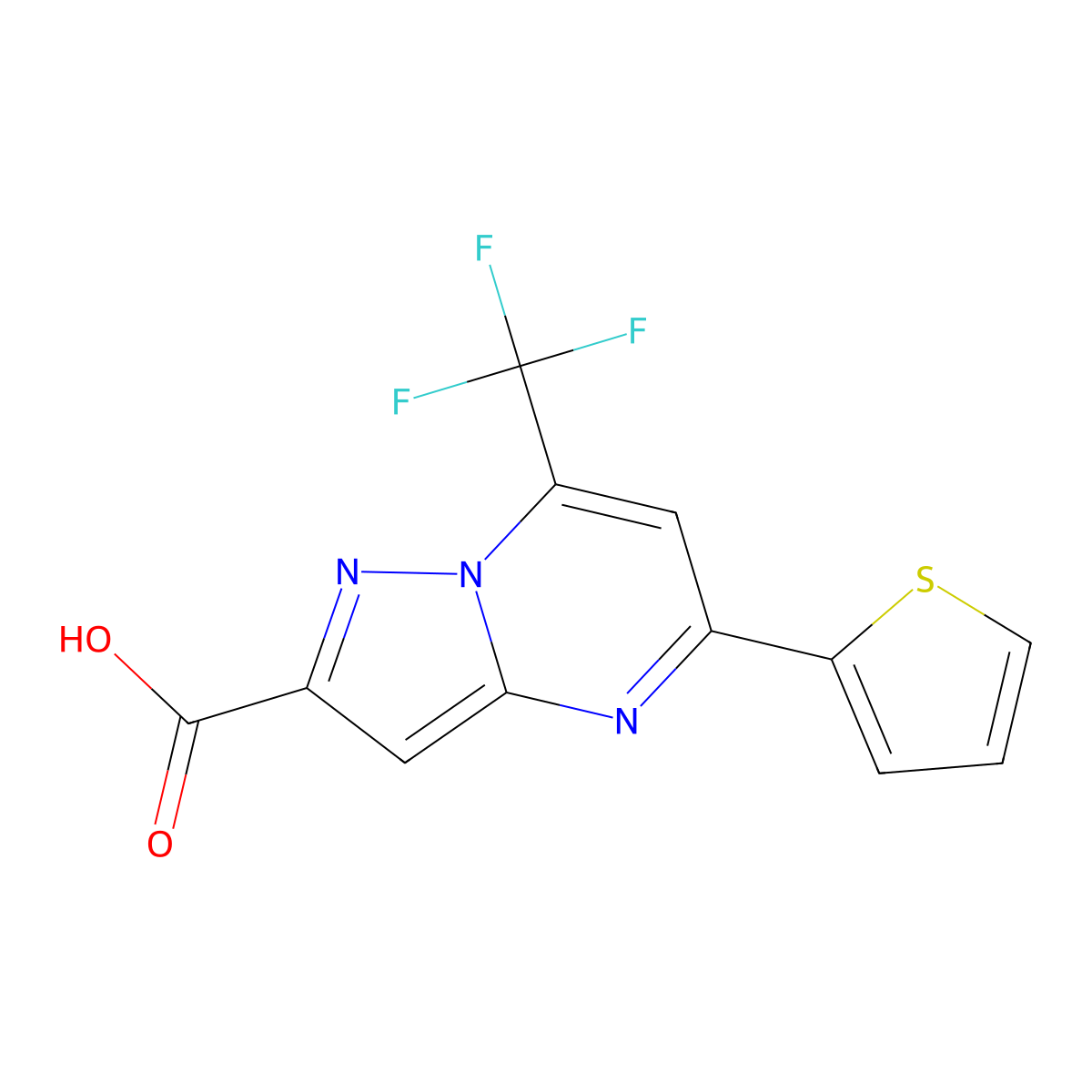5-(Thiophen-2-yl)-7-(trifluoromethyl)pyrazolo[1,5-a]pyrimidine-2-carboxylic acid molecular structure, CAS 294651-53-9