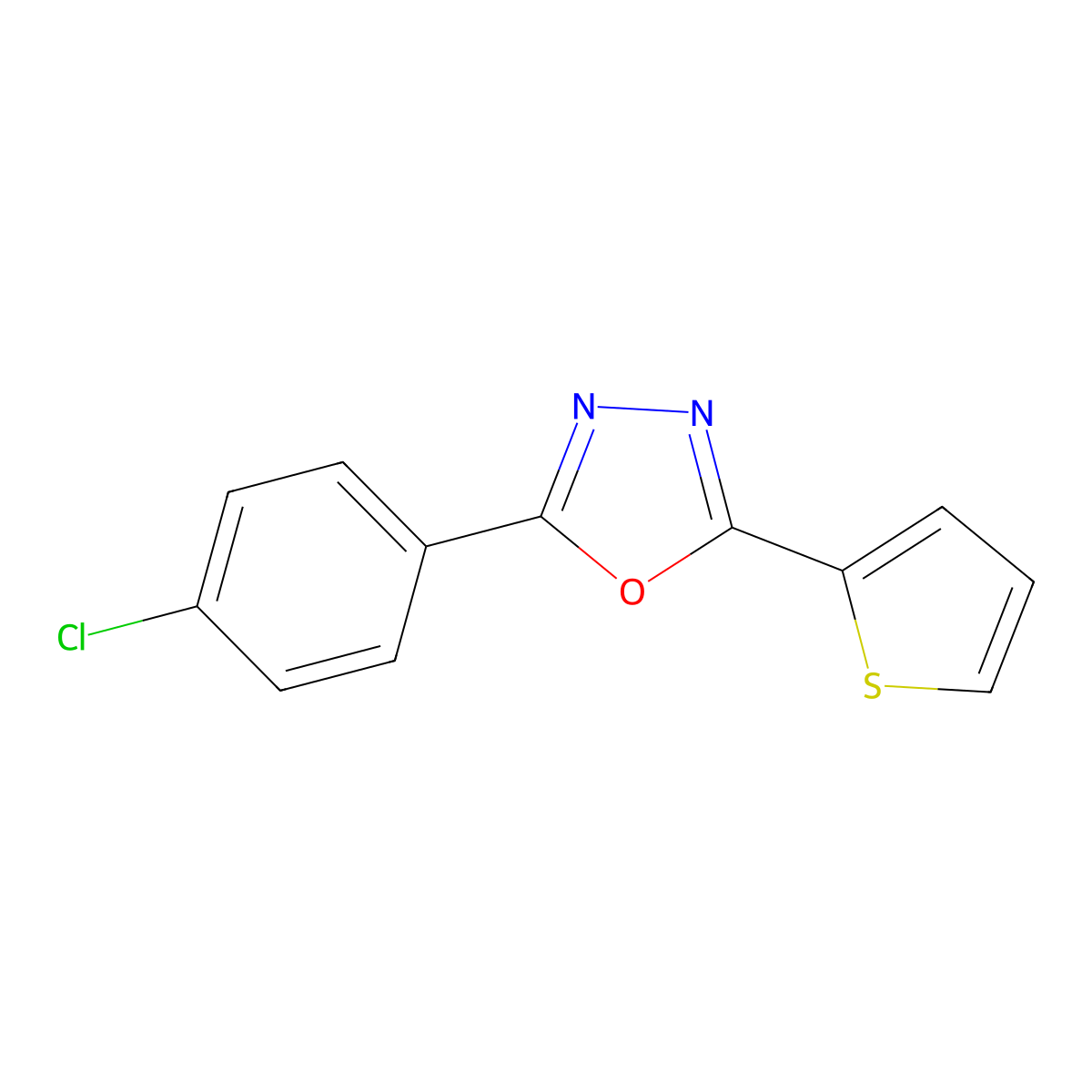 2-(4-Chlorophenyl)-5-(2-thienyl)-1,3,4-oxadiazole molecular structure, CAS 294652-11-2
