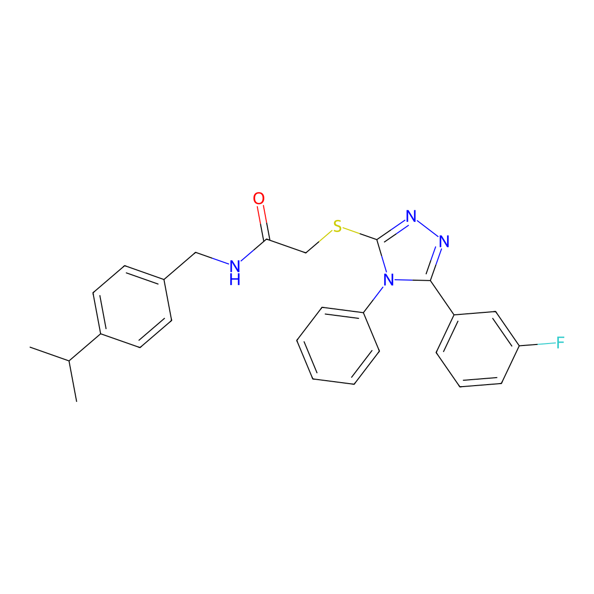 2-[[5-(3-fluorophenyl)-4-phenyl-1,2,4-triazol-3-yl]sulfanyl]-N-[(4-propan-2-ylphenyl)methyl]acetamide molecular structure, CAS 294652-92-9