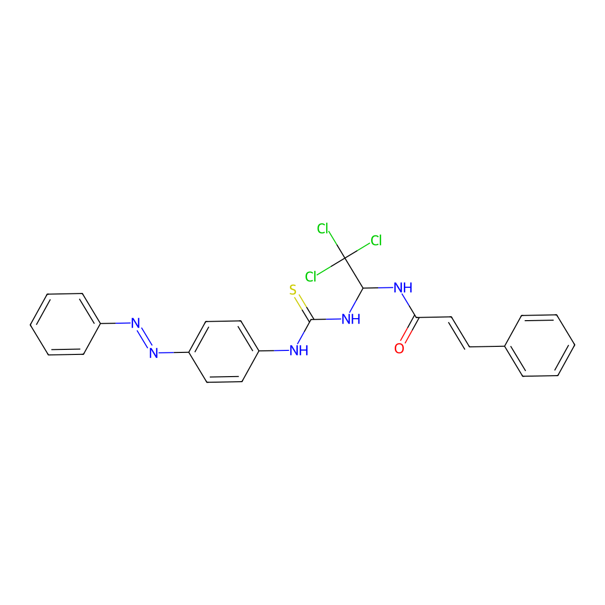 2-Propenamide, 3-phenyl-N-[2,2,2-trichloro-1-[[[[4-(2-phenyldiazenyl)phenyl]amino]thioxomethyl]amino]ethyl]- molecular structure, CAS 294653-17-1
