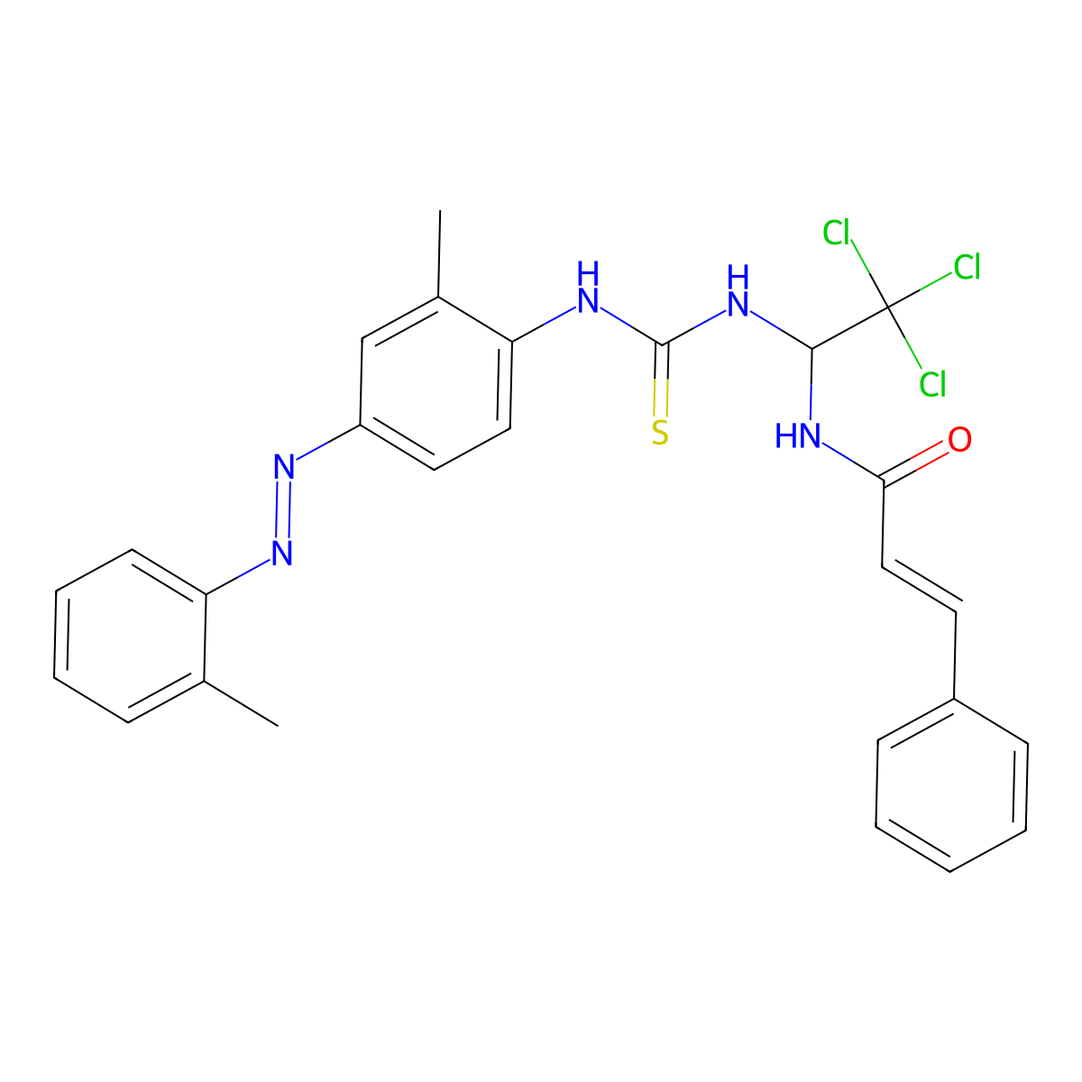 2-Propenamide, 3-phenyl-N-[2,2,2-trichloro-1-[[[[2-methyl-4-[2-(2-methylphenyl)diazenyl]phenyl]amino]thioxomethyl]amino]ethyl]- molecular structure, CAS 294653-27-3