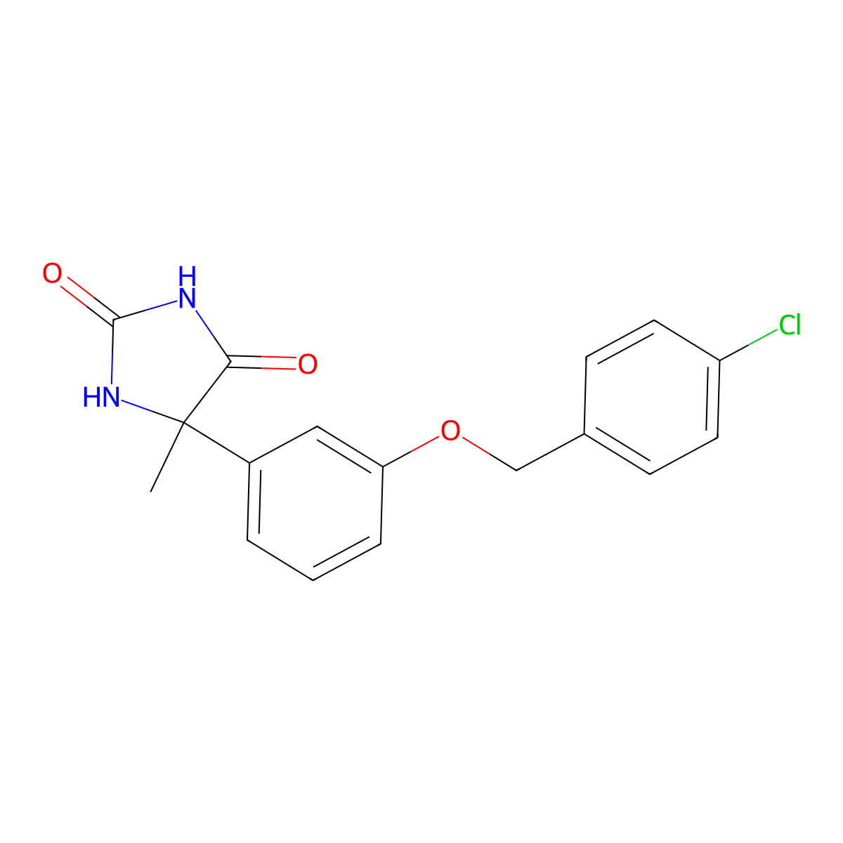 5-[3-[(4-Chlorophenyl)methoxy]phenyl]-5-methylimidazolidine-2,4-dione molecular structure, CAS 294653-66-0