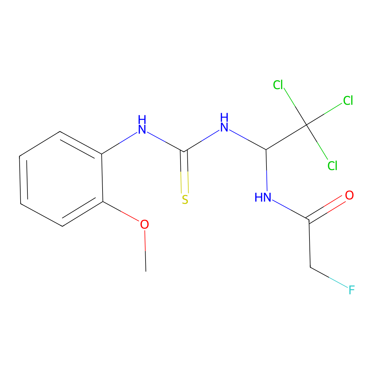 2-fluoro-N-[2,2,2-trichloro-1-[(2-methoxyphenyl)carbamothioylamino]ethyl]acetamide molecular structure, CAS 294653-69-3
