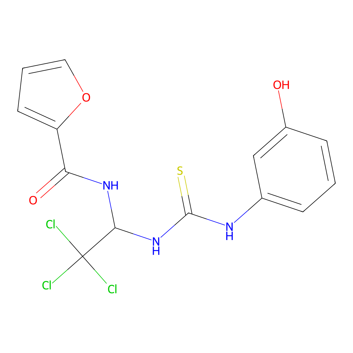 N-(2,2,2-trichloro-1-{[(3-hydroxyphenyl)carbamothioyl]amino}ethyl)furan-2-carboxamide molecular structure, CAS 294654-28-7