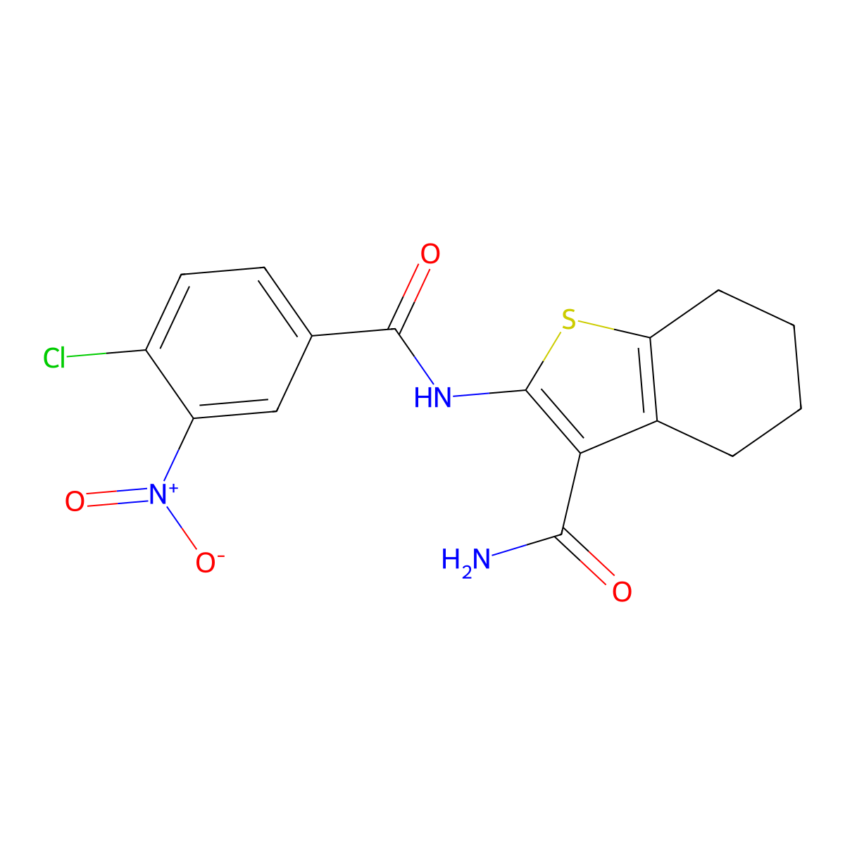 2-[(4-Chloro-3-nitrobenzoyl)amino]-4,5,6,7-tetrahydro-1-benzothiophene-3-carboxamide molecular structure, CAS 294654-46-9